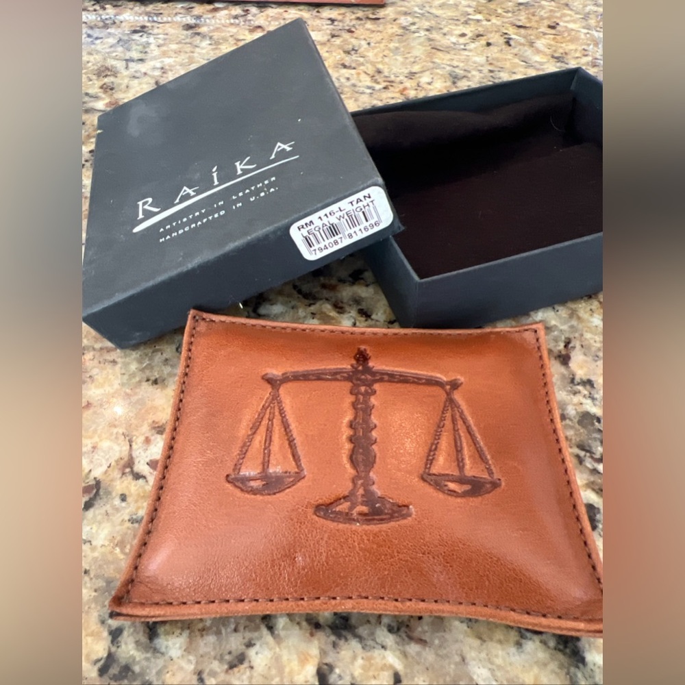 Raika Legal Lawyer  Tan Leather Paperweight Scales of Justice Design